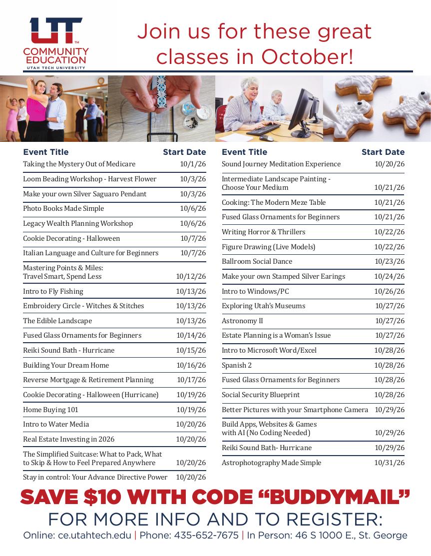 Utah Tech Community Education Buddy Mail advertisement